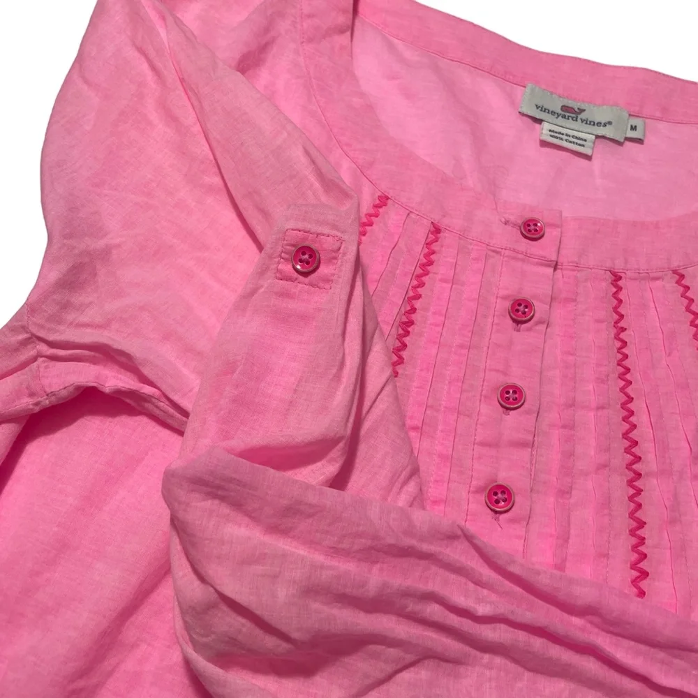 Vineyard Vines Medium Pink Semi Sheer Tunic 1/4 Button‎ Up Baby Doll Top - Picture 4 of 7